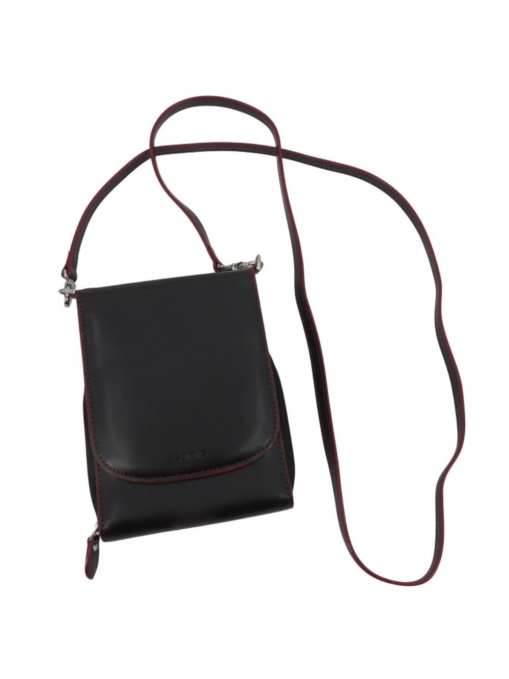 Lodis Black Leather Red Trim Crossbody Purse RFID Lipstick Holder Mirror Handbag